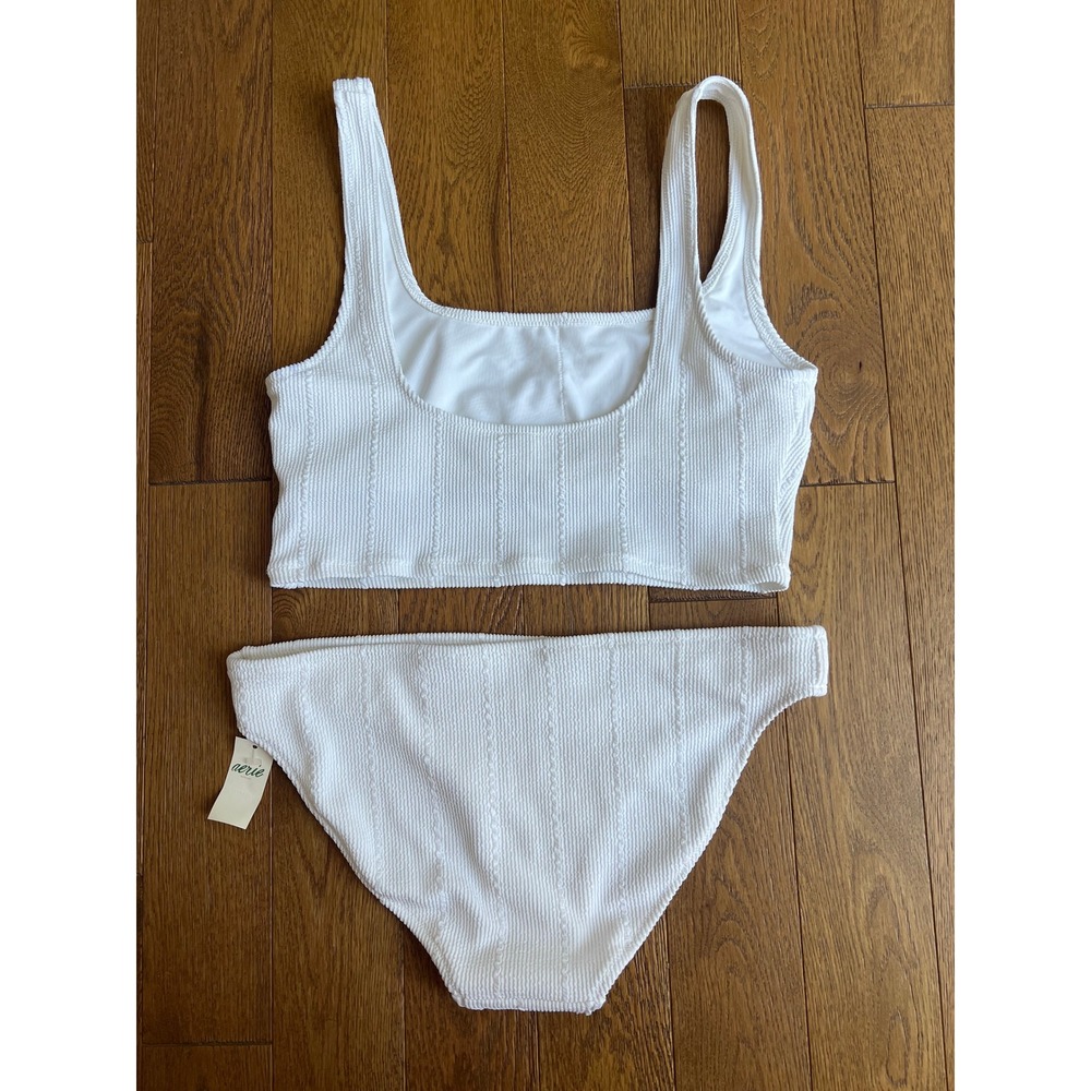 NWT Aerie White Textured Cable Knit Scoop Bikini Set Beachy Minimalist Vacation - Picture 9 of 12